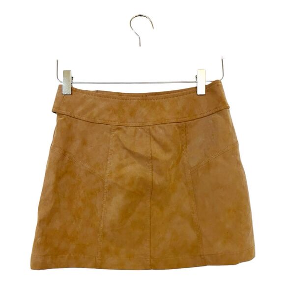 Free People ARI Faux Leather Wrap Mini Skirt Buckle Sz 0 Camel Tan M15 - Picture 4 of 6